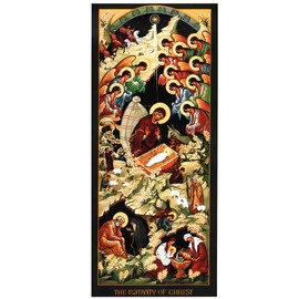 Needzo Byzantine Icon of Nativity of Christ with Angels and Saints, Wooden Wall Hanging Decoration, 8.063 x 3.5 Inches