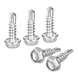 sourcing map 25Pcs #8 x 5/8" Self Drilling Screws, 410 Stainless Steel Self Tapping Screws for Metal, Hex Washer Head Sheet Metal