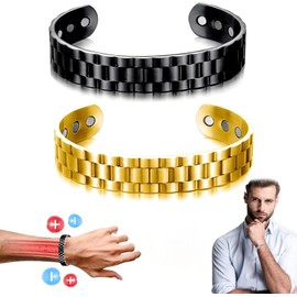 2 Pcs Magnetic Copper Prostate Band, ProstaPower Magnetic copper Band, Fashion Copper Bracelet, Improves Circulation for Men and Women (Black and Gold) (Black+Glod)