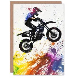 Artery8 Motorbike Dirtbike Motorcycle Rainbow Paint Splat For Him Man Birthday Card