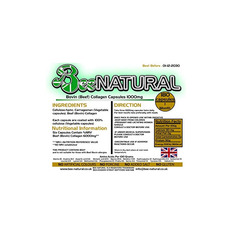 Bee-natural Kosher 180 Fresh Beef Bovin Hydrolyzed Collagen 1000mg (1