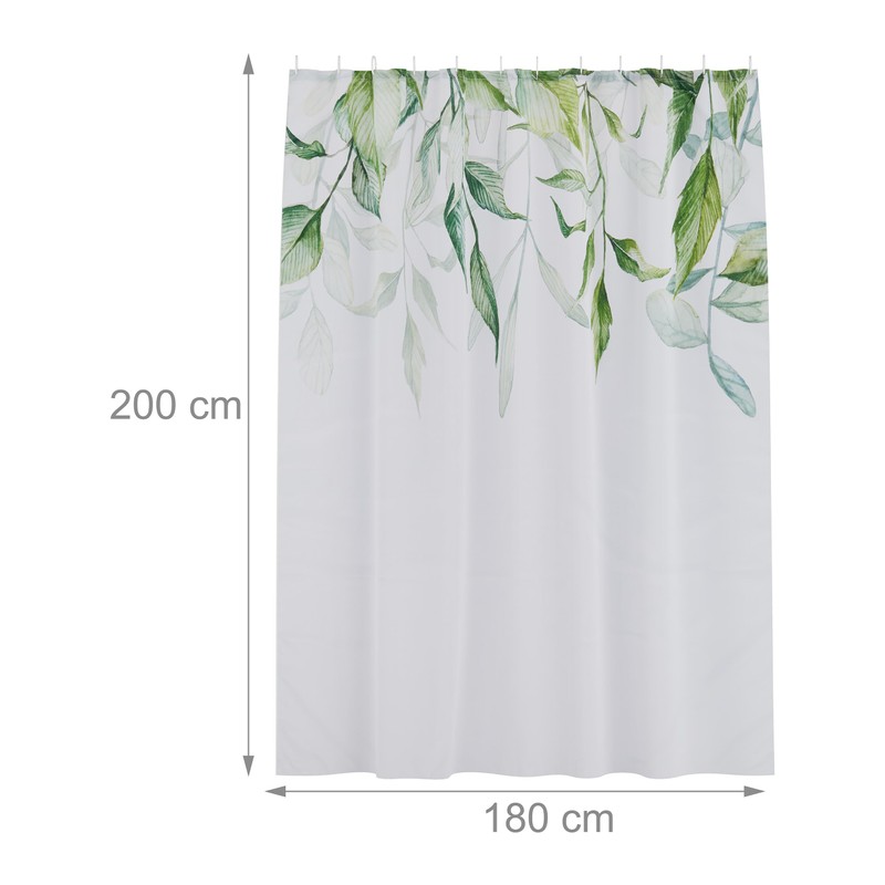 Relaxdays Shower Curtain Plants, Bathroom Curtain 180 x 200 cm,