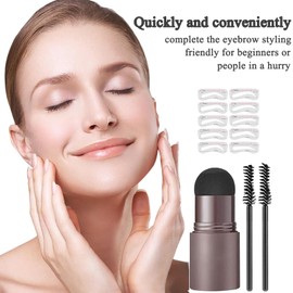 Eyebrow Stencil Kit, Eyebrow Stamp, Eye Brow Shaper with 10 Reusable Eyebrow Stencils ＆ 2 Eyebrow Pen Brushes, Professional Waterproof Brow Powder Stamp, 3 in 1 Hairline Shadow Powder (Dark Grey)