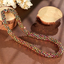 Esbbela Hand Knotted Beads Statement Necklace Artificial Crystal Choker for Women- Handmade Beaded Strand Sparkly Faceted Crystal Rondelle-17inches, Black/Red/Brown, 17 inch, Crystal, Crystal