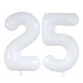 GOER Number 25 Balloons for 25th Birthday Party Decorations,42 Inch Jumbo Foil Helium 52 Balloons for 52nd Birthday Party Decoration (White)