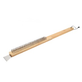 Long Pizza Oven Brush with Scraper Mounted Metal Bristles Pizza Brush Removable Pizza Brush with Wooden Handle