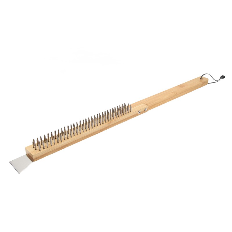 Long Pizza Oven Brush with Scraper Mounted Metal Bristles Pizza