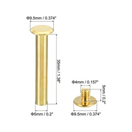 PATIKIL 50 Sets Chicago Screws, M5x35mm Chicago Screws Phillips Binding Post Screw Bolts Leather Rivets Brass Fasteners Connectors Steel for Leather Belt Scrapbook Photo Albums, Golden