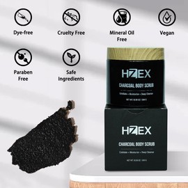 Men's Charcoal Exfoliating Body Scrub, Face & Body Wash Scrub, Deep Cleansing Facial Scrub for Men Women with Natural Exfoliants, Natural Organic Paraben Free Bath Scrubs (300g)