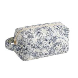 WHHJM Cute Floral Makeup Bag with Handle, Travel Make Up Bag Cosmetic Bag for Women, Zipper Toiletry Pouch Essentials (Navy Flower)