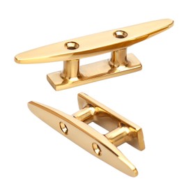 Brass Boat Cleats , 2 Pcs Dock Cleat with Fastener, 316 Stainless Steel, Gold Open Base Boat Cleats Suitable for Boats or Nautical Decoration Heavy Duty Mooring Accessories (4 inch （2 pack）)