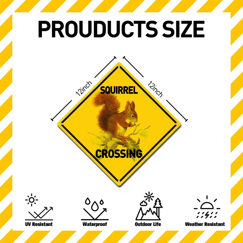 BTHUKO Squirrel Crossing 12" X 12" Aluminum Sign