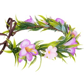 KorViSHOW Hawaiian Flower Crown Headband - Purple Hawaii Orchid Floral Headpiece Artificial Tropical Flower Crown with Ribbon Hula Costume Accessory for Summer Beach Wedding Party Festival Supplies