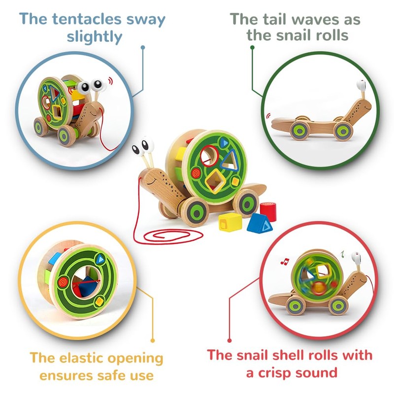 Hape Walk-A-Long Snail Pull Toy |Award Winning Toddler Wooden Push