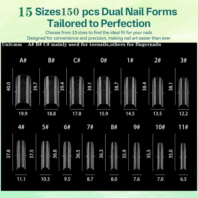 Straight Polygel Nail Forms for Toes, 150PCS Reusable Dual Forms