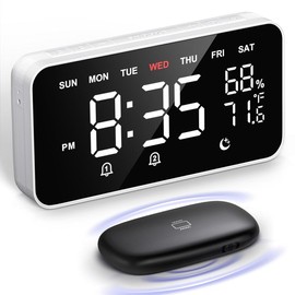 Dekala Bed Shaker Loud Alarm Clock for Heavy Sleepers Adults, Vibrating Dual Alarm Clocks for Bedrooms, Large Display Auto Dimmer,Temperature & Humidity Detect, 7-Day Programmable - Style: with Bed Shaker