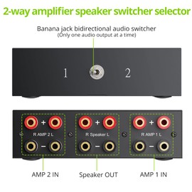 LiNKFOR Speaker Amplifier Selector Switch - (1-IN 2-OUT / 2-IN 1-OUT) Bi-Directional Amplifier Switch with A/B Toggle, No Power Needed, Gold-Plated Terminals, 100W RMS per Channel Speaker Switcher Box