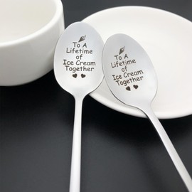Engraved Ice Cream Spoon to A Lifetime of Ice Cream Together Spoon Gifts for Couples Husband Wife Boyfriend Girlfriend Anniversary Christmas Birthday Valentines Gifts for Him Her