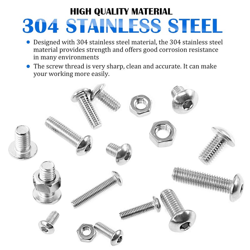 Glarks 510pcs M3 M4 M5 304 Stainless Steel Hex Socket