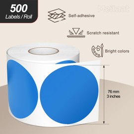 Meitaat Pack of 500 Round Stickers 76 mm Colour Coding Circle Labels Waterproof Roll Coding Dots Blue