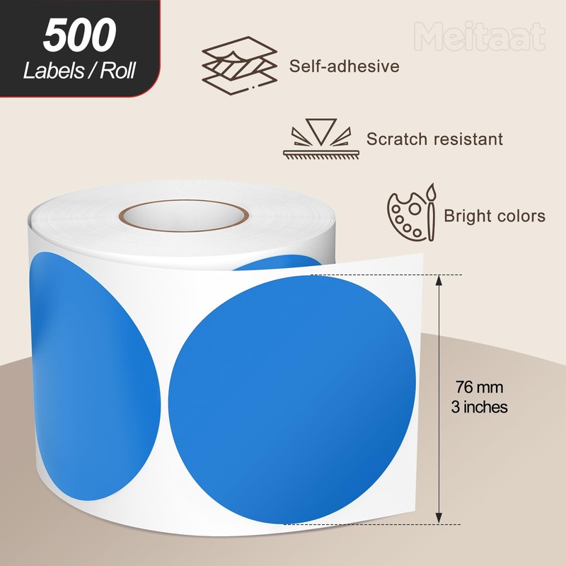 Meitaat Pack of 500 Round Stickers 76 mm Colour Coding