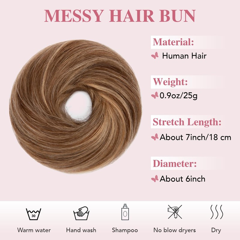 TESSHAIR Thick Human Hair Messy Bun, 100% Real Hair Bun