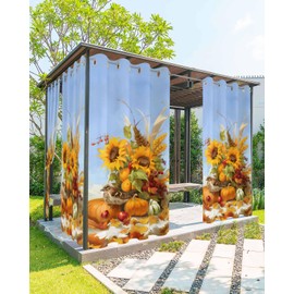 Outdoor Curtains Waterproof for Patio, Orange Watercolor Sunflower Pumpkin Oil Painting Grommet Top Vertical Drapes, Indoor/Outdoor Privacy Curtains for Porch, Balcony, Garden, Cabana Decor 54"x95"