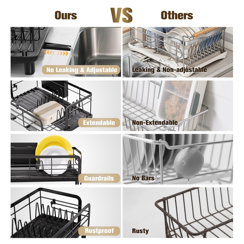 VMAEB Dish Drying Rack for Kitchen Counter - Extendable Dishes