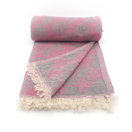 Evagone Jacquard Premium Peshtemal Seaweeds Pattern (Beach Towel aslo for Bath, Sauna, SPA or Gym) (Pink)