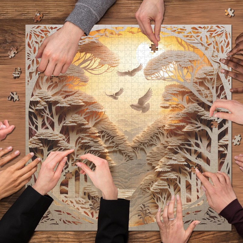Forest Sunset Puzzles for Adults 1000 Pieces, Difficult Challenge Tree