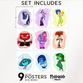 BigWig Prints Inside Out 2 Poster - Inside Out Classroom Decorations, Inside Out Poster, Inside Out Decorations, Inside Out Characters Joy Anger Anxiety Fear Envy Sadness - Unframed Set of 9 (8x10)