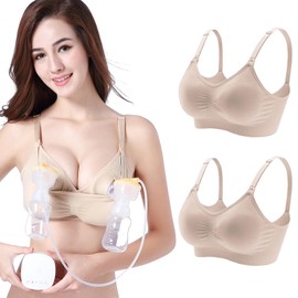 Baycat 2 Pack Hands-Free Bra, Hands-Free Nursing Bra, Maternity Bra, Easy Breastfeeding, Comfortable Breast Pump Bra, Adjustable Nursing Maternity Bra for Breastfeeding(M,Flesh Color)