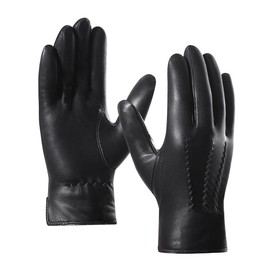 Harssidanzar Leather Gloves for Men,Winter Sheepskin Driving Riding Gloves Cashmere Lined,Black,M
