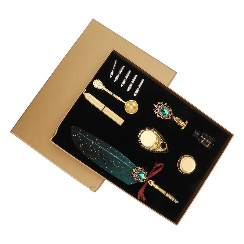 Feather Pen Retro British Style Sprinkled Gold Feather Business Fire