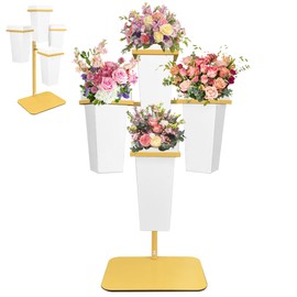 PROLEE Flower Display Stand with Buckets, Flower Pot Stand, Flower Stand Metal, Florist Bouquet Shelf for Wedding, Party, Events, Gold