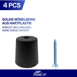 Panexf Furniture Legs, Round, Pack of 4 Feet for Furniture, Diameter 40/50 x H 50 mm, Furniture Feet, Black Cabinet Feet, Furniture Gliders with 4 Screws