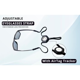 Eyeglass Lanyard – Sunglasses Strap with Holder Compatible with AirTag Tracker – Adjustable Eyeglass Strap for Eyewear Loss Prevention – Sunglasses Lanyards (Black Sport Strap)