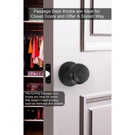 goldenwarm Black Passage Door Knobs, Matte Black Closet Door Knobs Interior, Black Passage Door Knobs Set for Hallway, Closet (5 Pack, Matte Black)