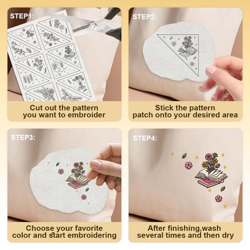 DOODLREAM 48Pcs A-Z Alphabet Flower Bookmark Embroidery Pattern Stabilizer, 21