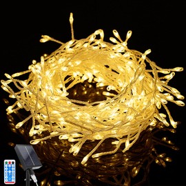 Solar Fairy Lights Outdoor, 10 m Christmas Lighting Outdoor, 370 LEDs Solar Fireworks Light Outdoor Solar Garden Decorative Lights 8 Modes Remote Control Timer for Garden Patio Decoration (Warm White)