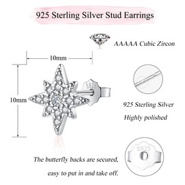 Loutade Women's Silver Stud Earrings, 925 Sterling Silver Star Stud Earrings with Cubic Zirconia, Hypoallergenic Star Stud Earrings, Silver 925 Small, Cute Cartilage Sleeping Flat Stud Earrings Silver