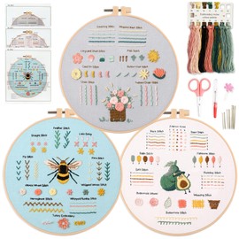 Myfelicity 3 Embroidery kit for Beginners, Beginner Embroidery Kit for Adults. Starter Kits to Learn 28 Different Stitches, Including Fabric with Prints, Threads, Needles, Hoop and Video tutorials…