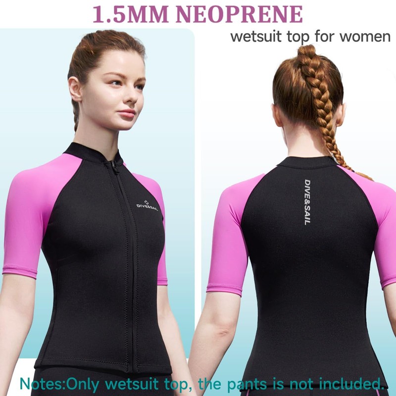 Wetsuit Top Women Short Sleeve Front Zip Wetsuit Jacket 1.5mm