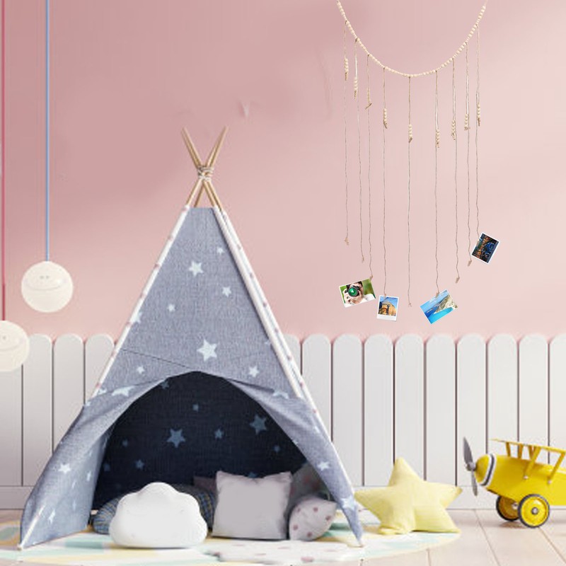 3pcs Hanging Photo Display with Wood Clips Beads DIY 110cm
