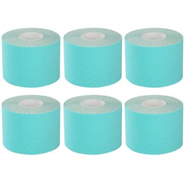テーピングテープ キネシオ テープ 筋肉・関節をサポート 伸縮性強い 汗に強い パフォーマンスを高める (アクアグリーン 6卷入 5cm)