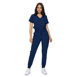 MONARCH UNIFORMS MONARCH UNIFORMS Stretchy Scrubs Women's Jogger Scrub Set In Regular and Petite Jogger Scrubs with Tuck-In Top for Women(Navy-L)