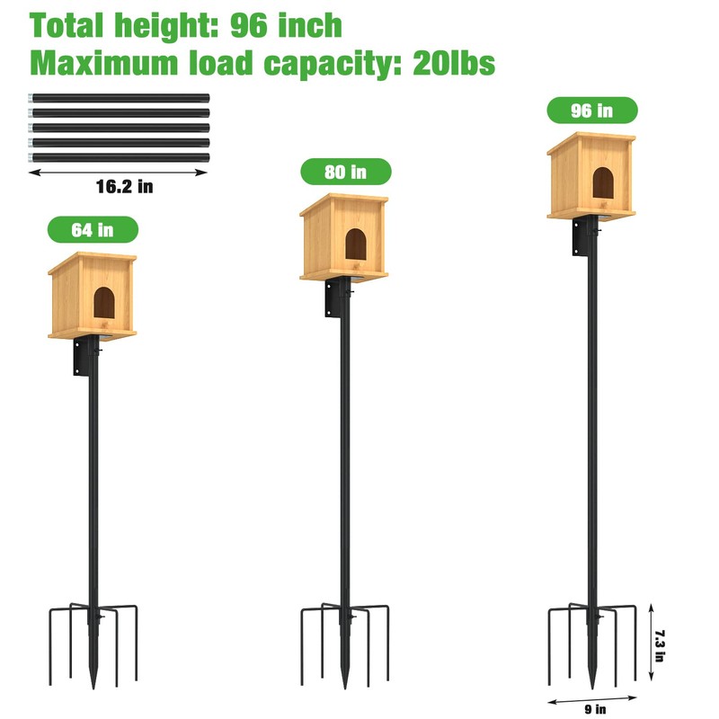 ERYTLLY Bird House Pole Mount Kit 96 Inch - Adjustable