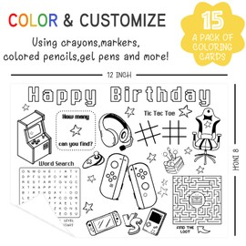 DEANHOT Party Gamer Coloring Cards, Video Game Party Supplies,DIY Party Decor and Birthday Games for Boys and Girls, Creative Console Themed Parties Games Drawing Pape,15 Sheets 12x8 Inch