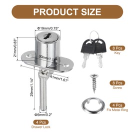 PATIKIL 4Pcs Silver Zinc Alloy Drawer Locks, Keyed Different, 19mm Cylinder, Office & Home Storage