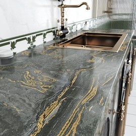 Wallderful Gold Black Marble Contact Paper for Countertops Matte Liquid Marble Wallpaper Self Adhesive Terrazzo Stick on Wallpaper for Kitchen Backsplash Bathroom Cabinets Table 15.75"x 118" Art Deco
